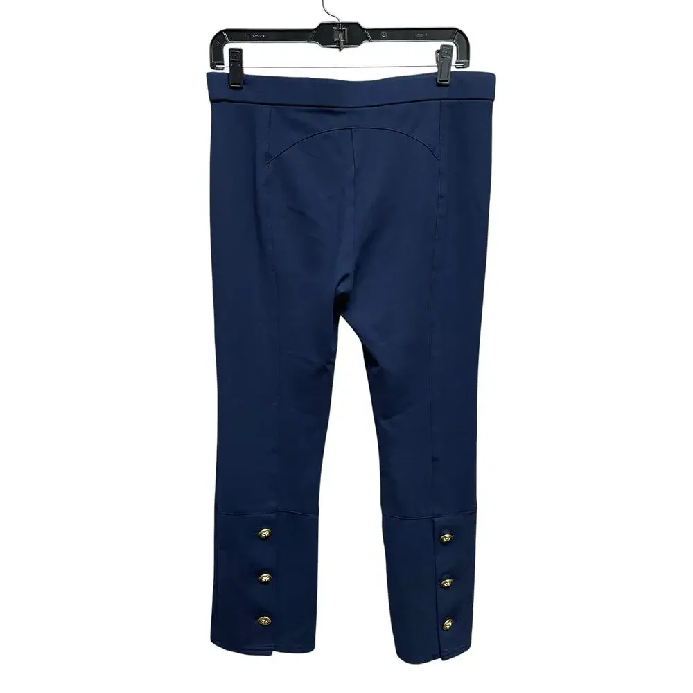 Tory Burch Navy Gold Button Accent Pull On Cropped Pant Womens Medium